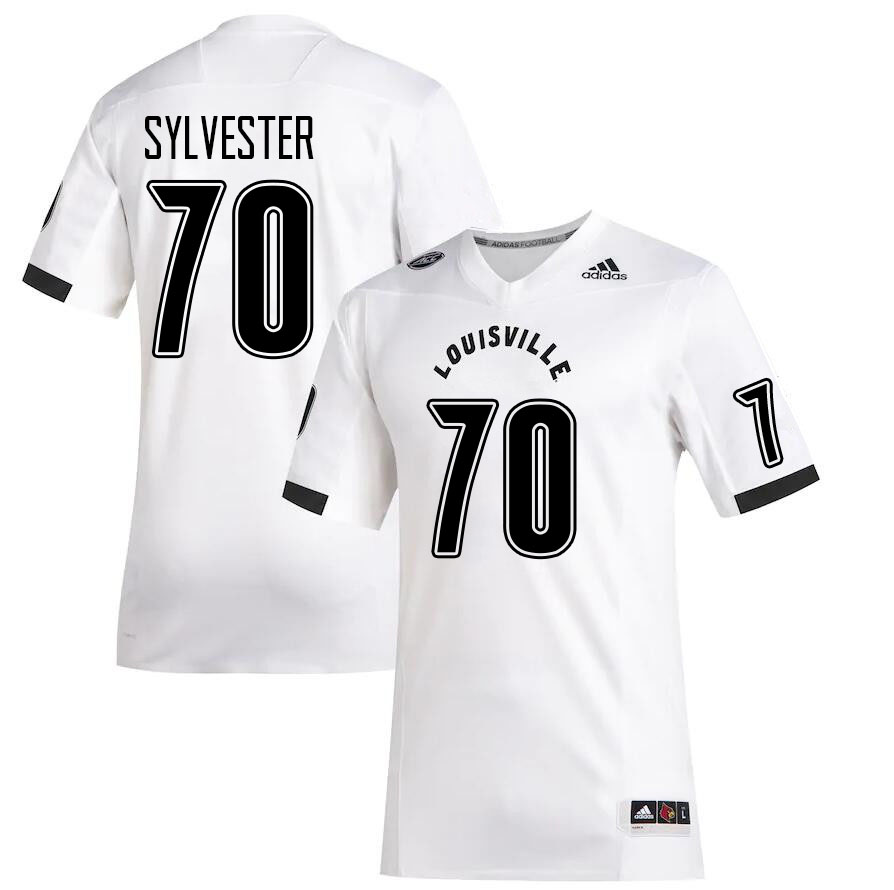 Men #70 Trevonte Sylvester Louisville Cardinals College Football Jerseys Stitched Sale-White - Click Image to Close